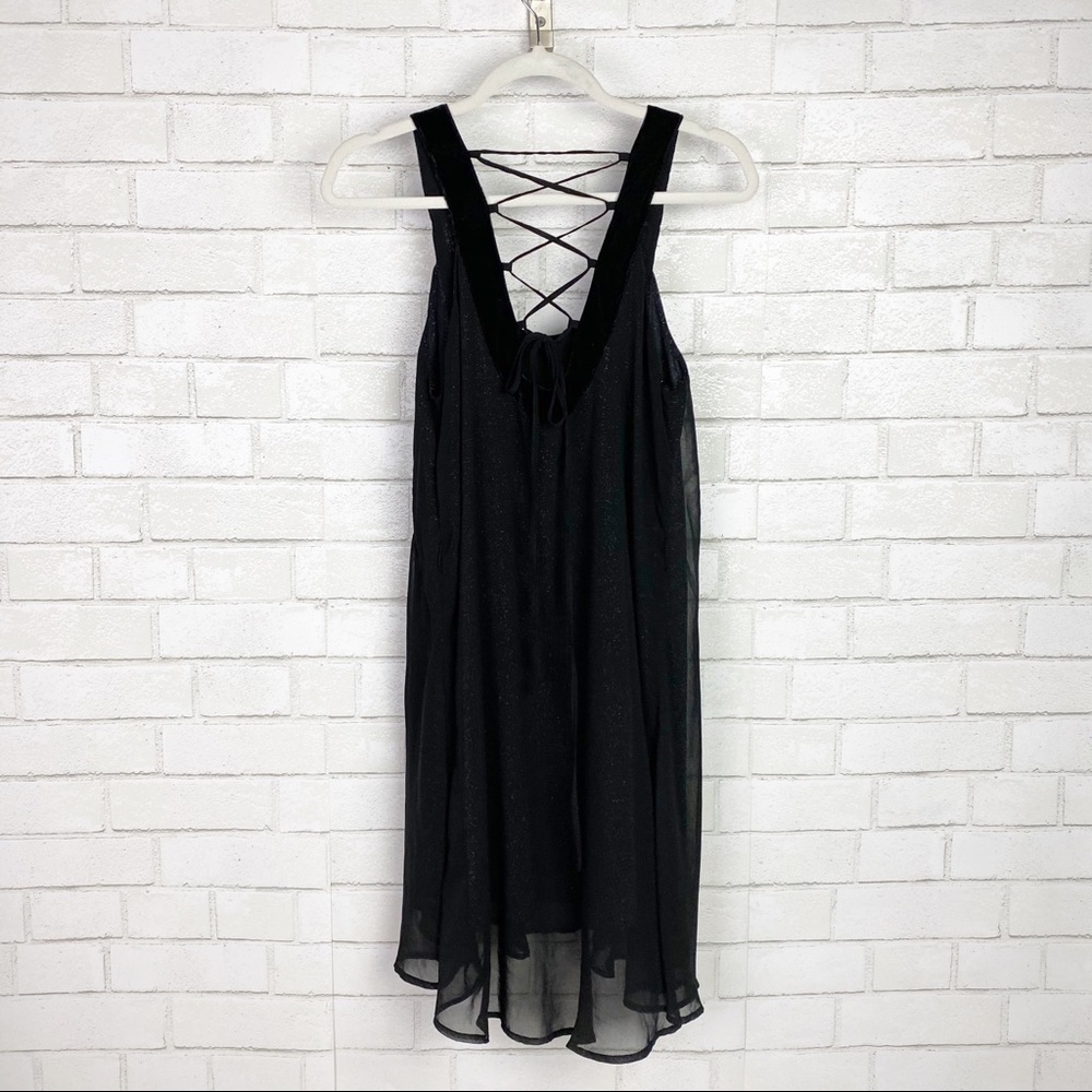 Miss ME Beaded Neckline Chiffon Lace Back Dress - Picture 11 of 13